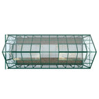Rhino Greenhouse with a green metal frame and glass panels is viewed from above; inside, a gravel floor is visible. It is isolated on a plain white background.