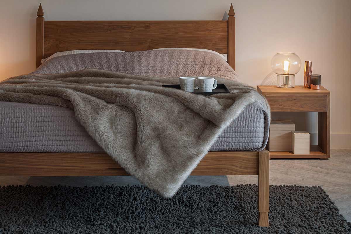 Aidan Walnut Wood Bed front view