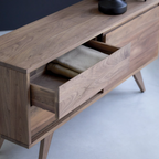 TV Unit with open doors showing media storage space