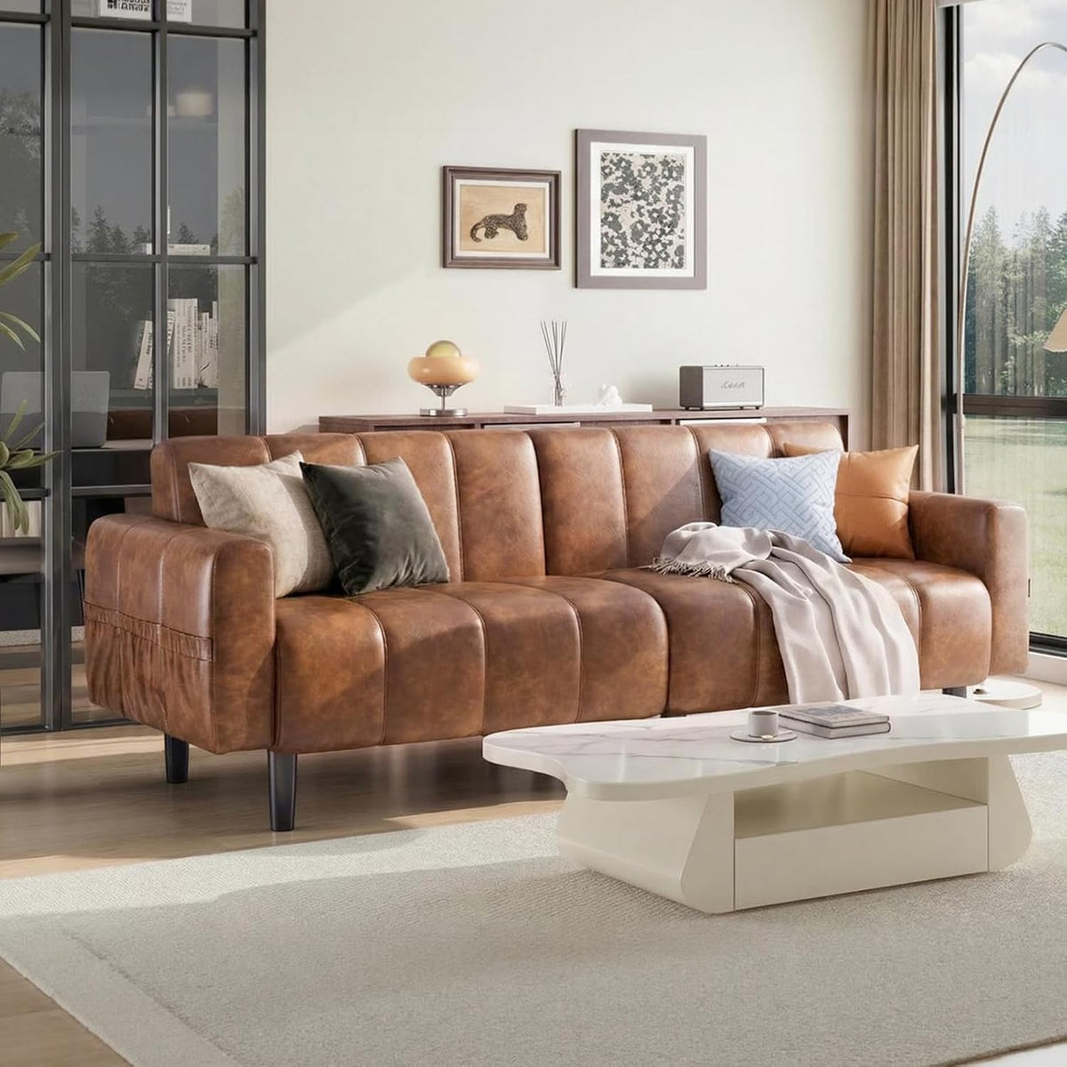 Modern leather sofa bed with storage