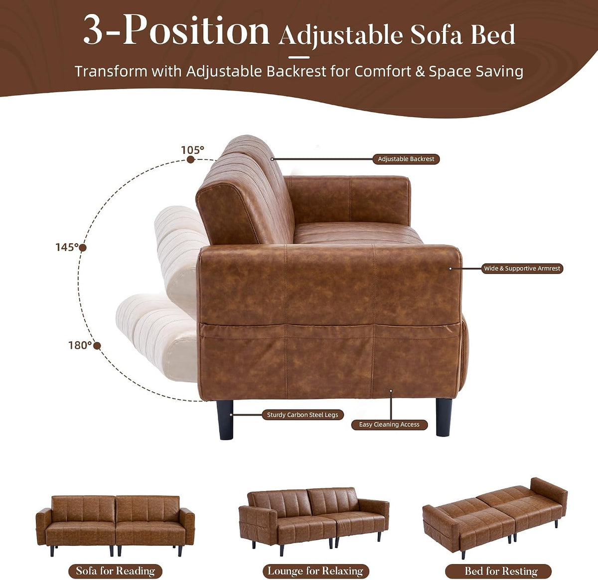 Modern leather sofa bed with storage
