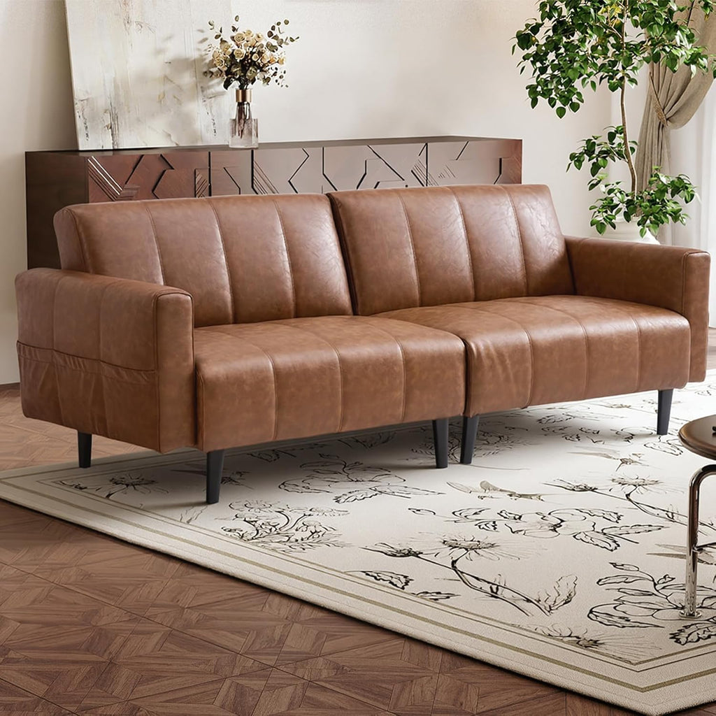 Modern leather sofa bed with storage