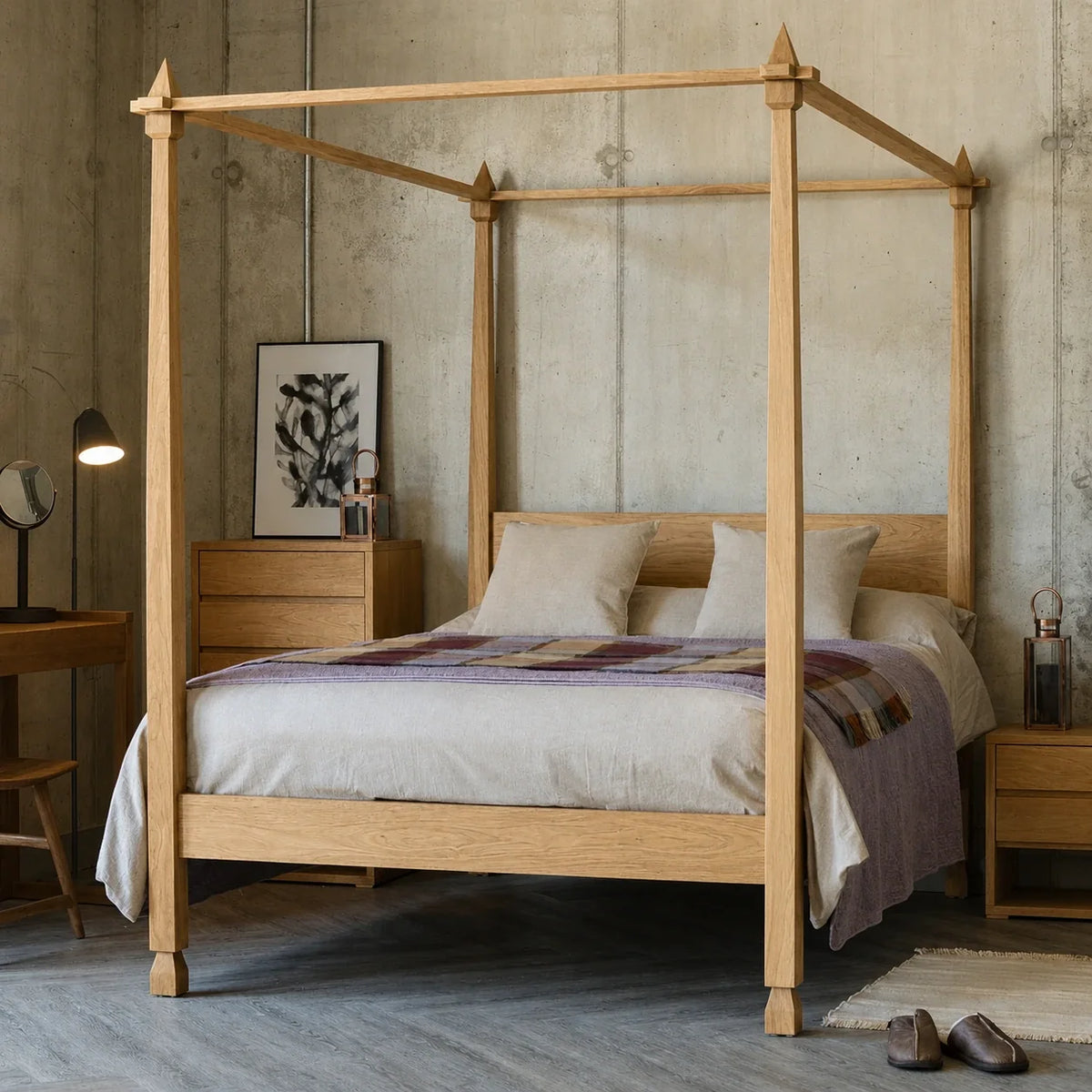 Aba Oak Wood Poster Bed