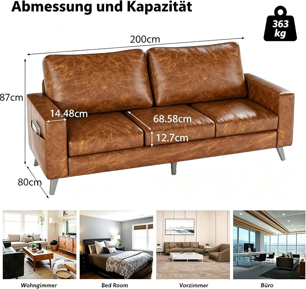 YODOLLA 3-Seater Faux Leather Sofa