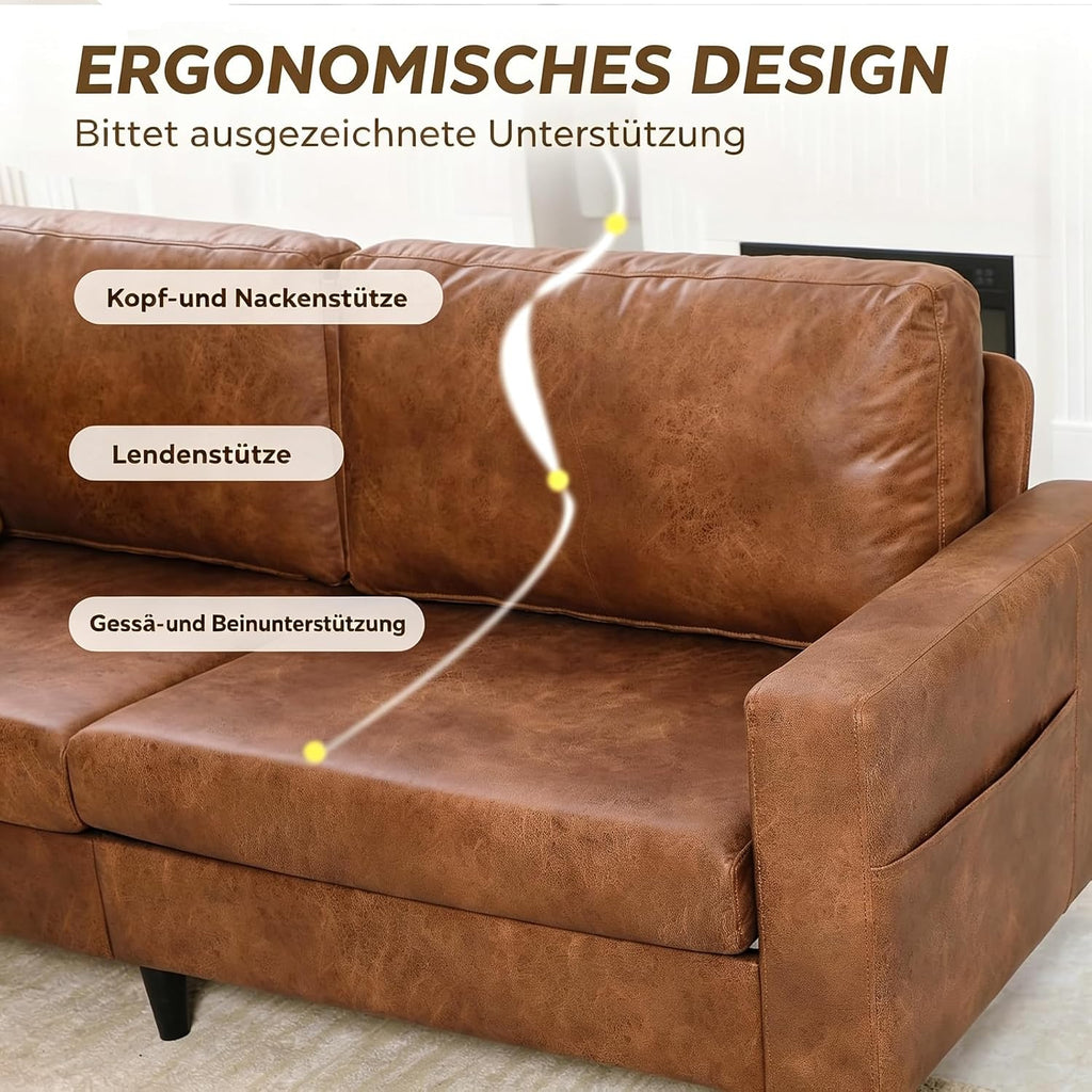 YODOLLA 3-Seater Faux Leather Sofa