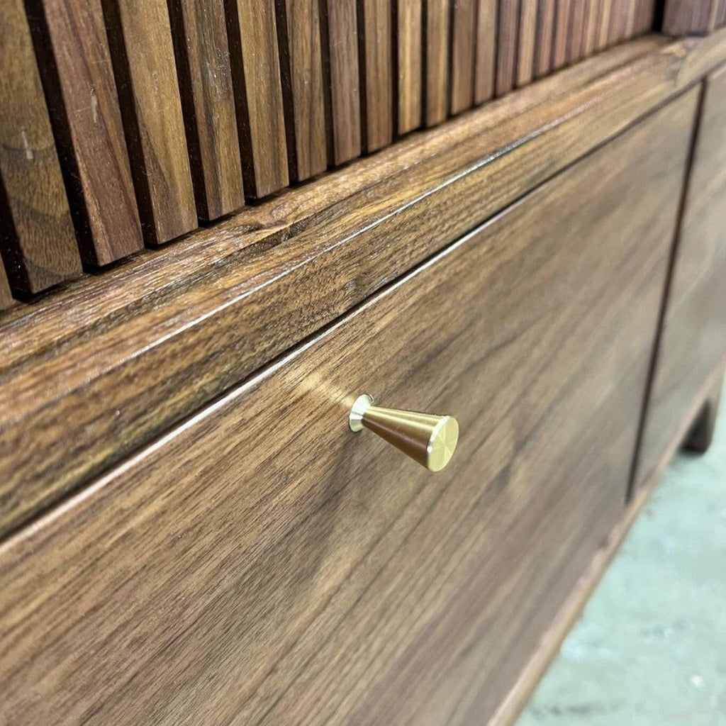 Brevyn Walnut Wood Cabinet & Sideboard close up view of drawer