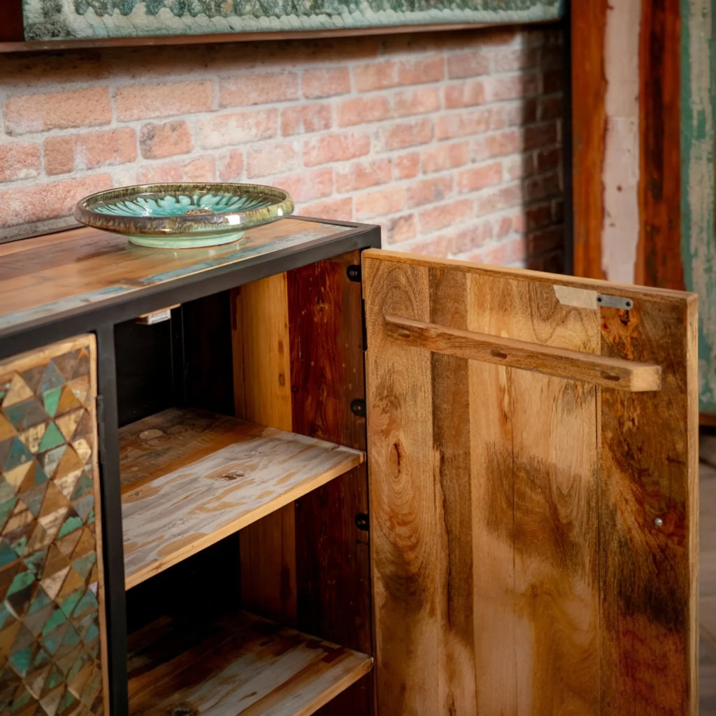 Nismaaya Iron Sky Mango Wood and Black Metal Frame Sideboard