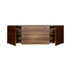 Mare Walnut Wood Sideboard featuring a symmetrical three-door walnut facade