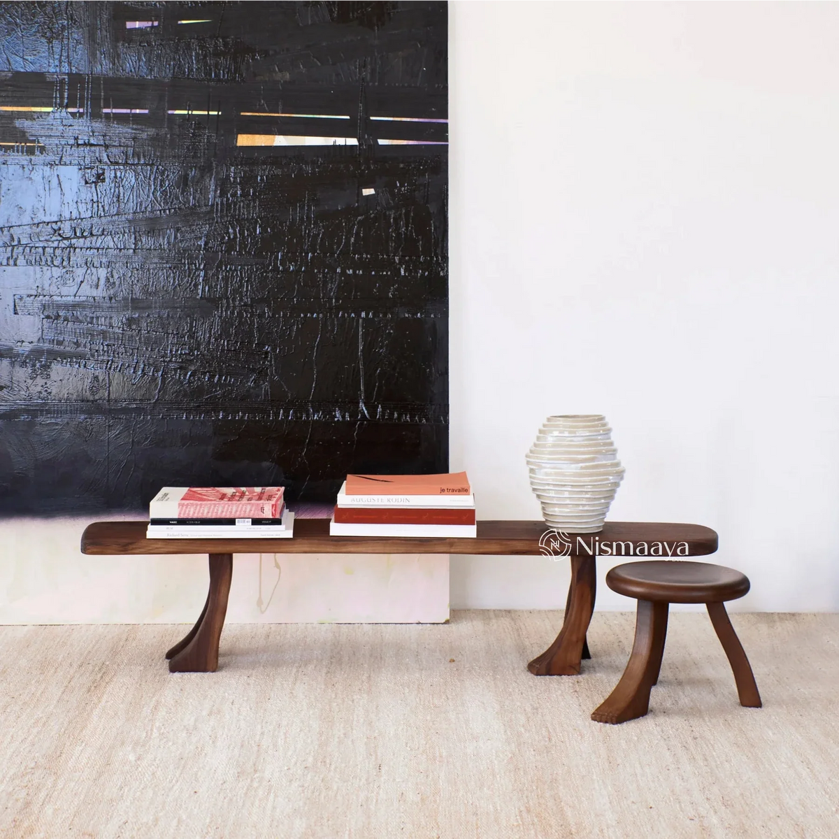 Nismaaya Brown Oak Wood Foot Bench Collection