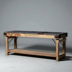 Nismaaya Reclaimed Wood Antique Hinge Metal Top Bench