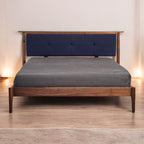 Abbott Walnut Wood Upholstered Headboard Bed