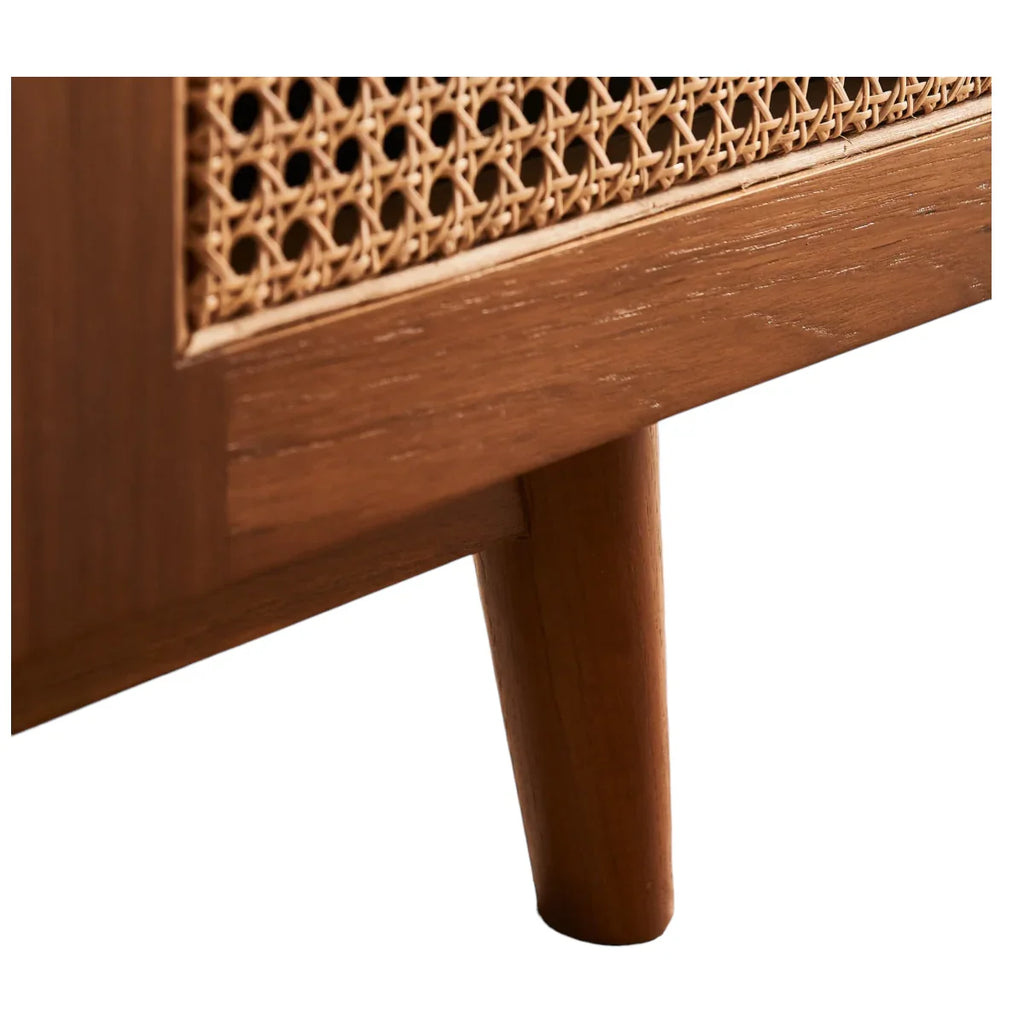 "Aerona Teak Wood & Rattan TV Unit for stylish home entertainment