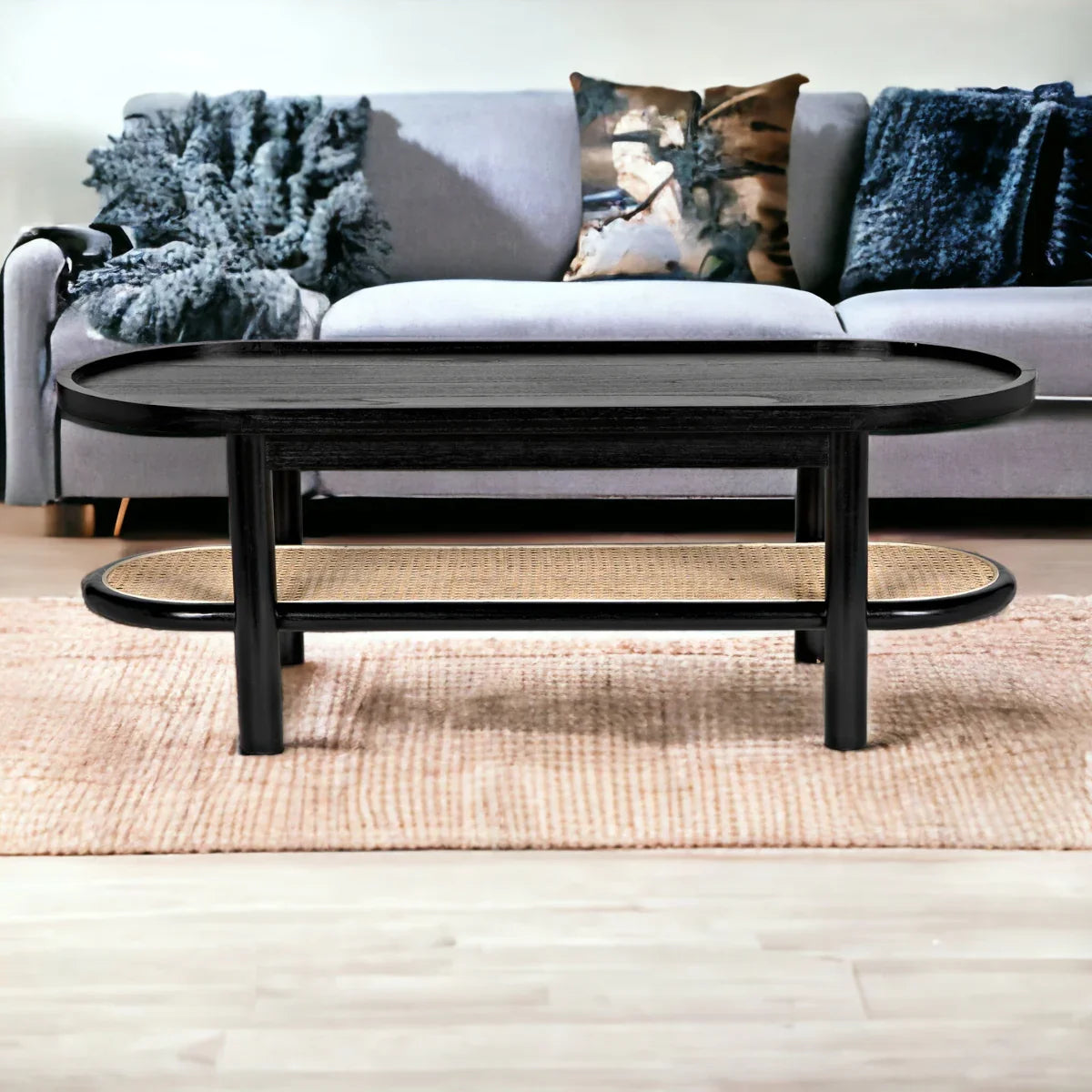 Agnes Teak Wood & Rattan Coffee Table for cozy living rooms