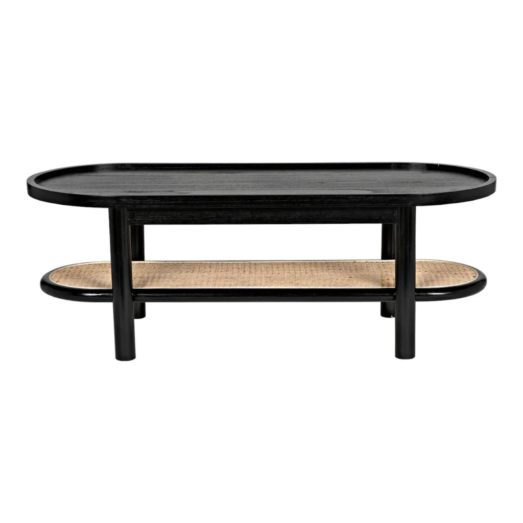 Premium Agnes Teak Wood & Rattan Coffee Table with natural finish