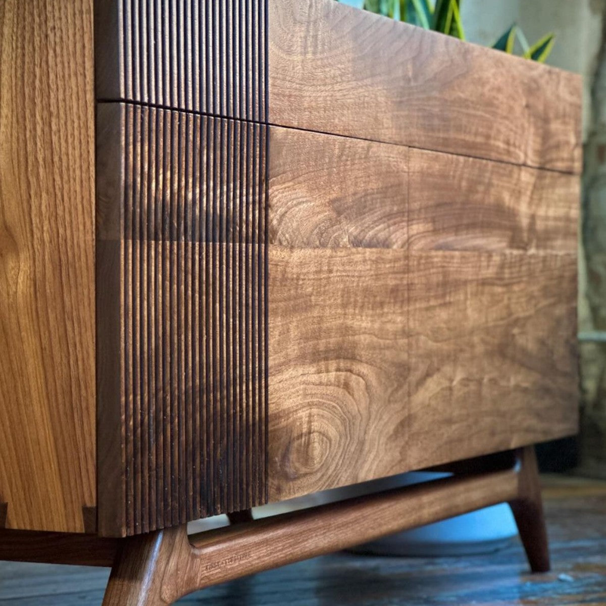 Bevin Walnut Wood Sideboard close-up of rich solid wood