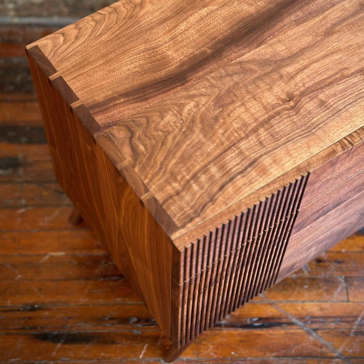 Bevin Walnut Wood Sideboard top surface view