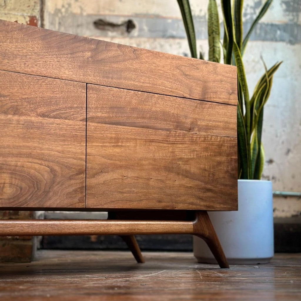 Bevin Walnut Wood Sideboard highlighting sleek modern lines