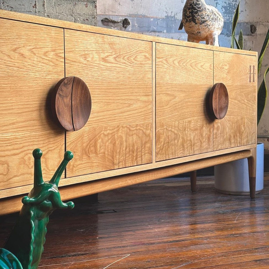 Beynish Oak Wood Sideboard side angle view