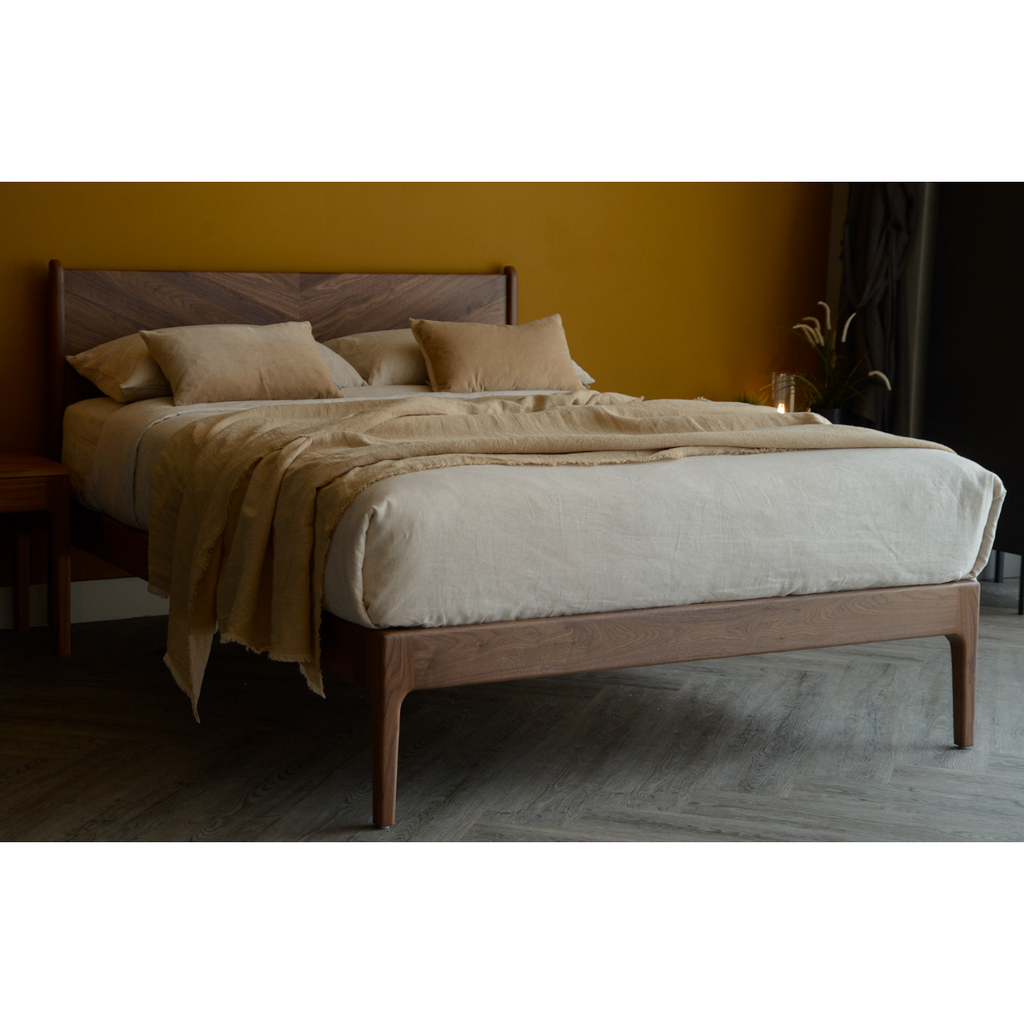 Brina Walnut Wood Bed front view