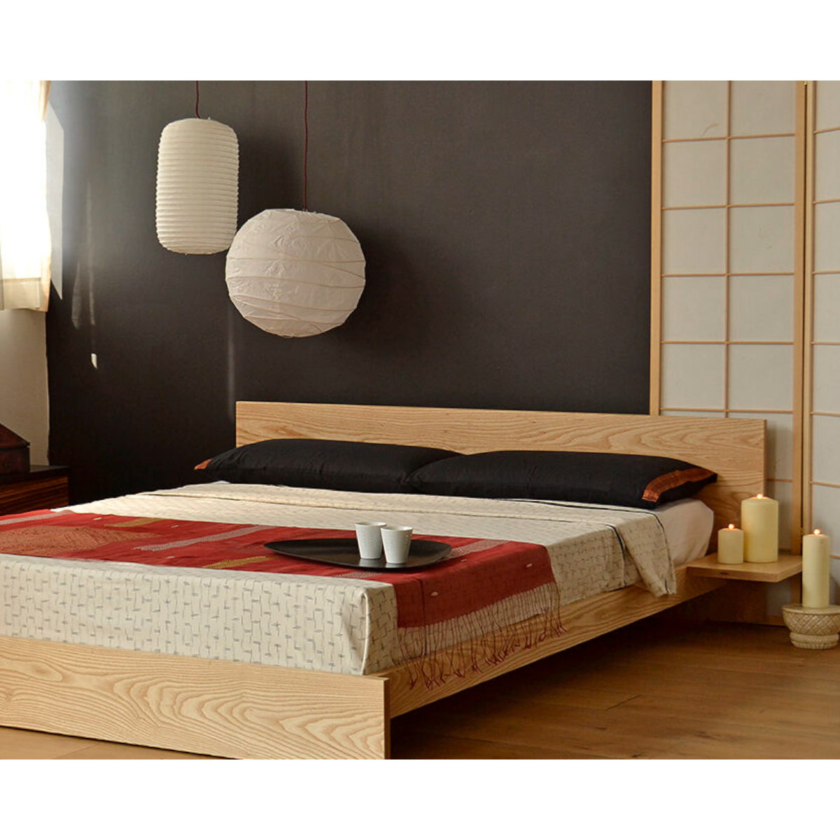 Bronx Oak Wood Bed front view