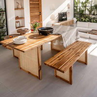 Darvin teak wood and rattan 6 seater dining table set
