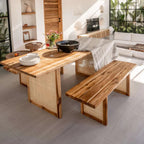 Darvin teak wood and rattan 6 seater dining table set
