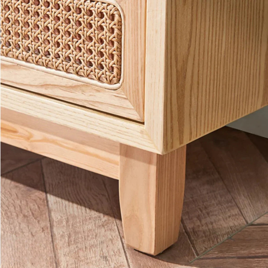 Dean Ash Wood & Rattan Sideboard solid ash wood legs
