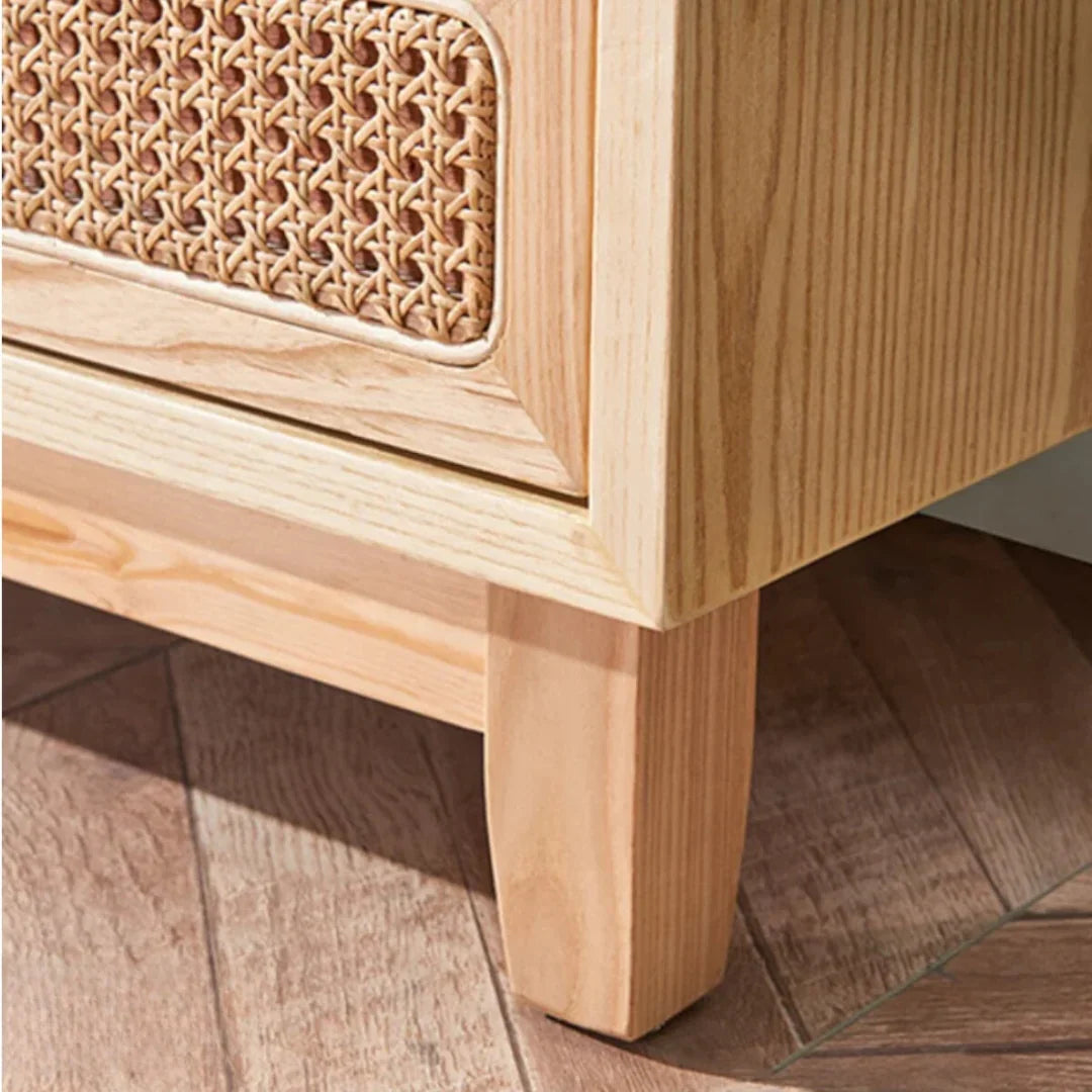 Dean Ash Wood & Rattan Sideboard solid ash wood legs