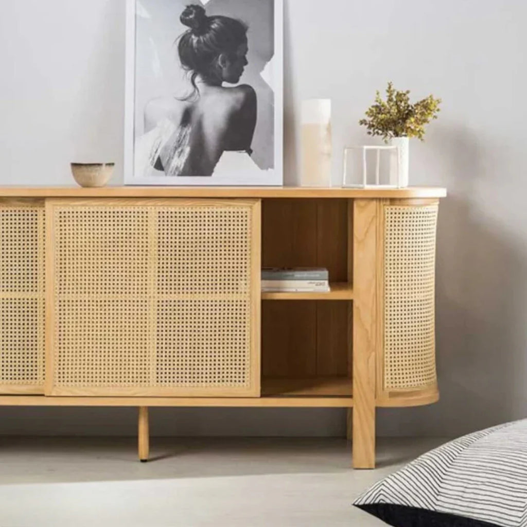Edric Ash Wood & Rattan Sideboard angled view