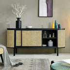 Edric Ash Wood & Rattan Sideboard natural ash finish