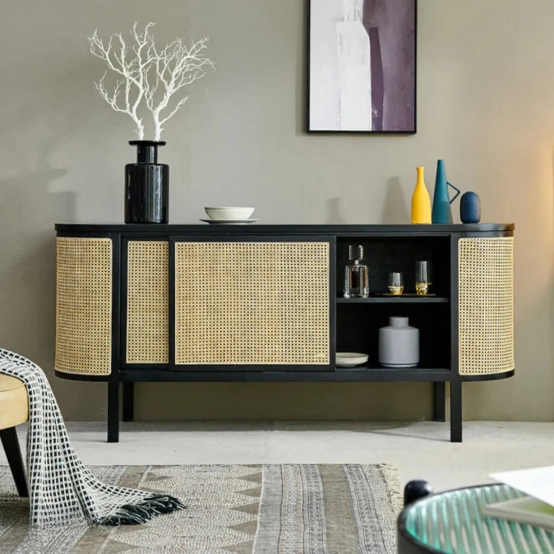 Edric Ash Wood & Rattan Sideboard natural ash finish