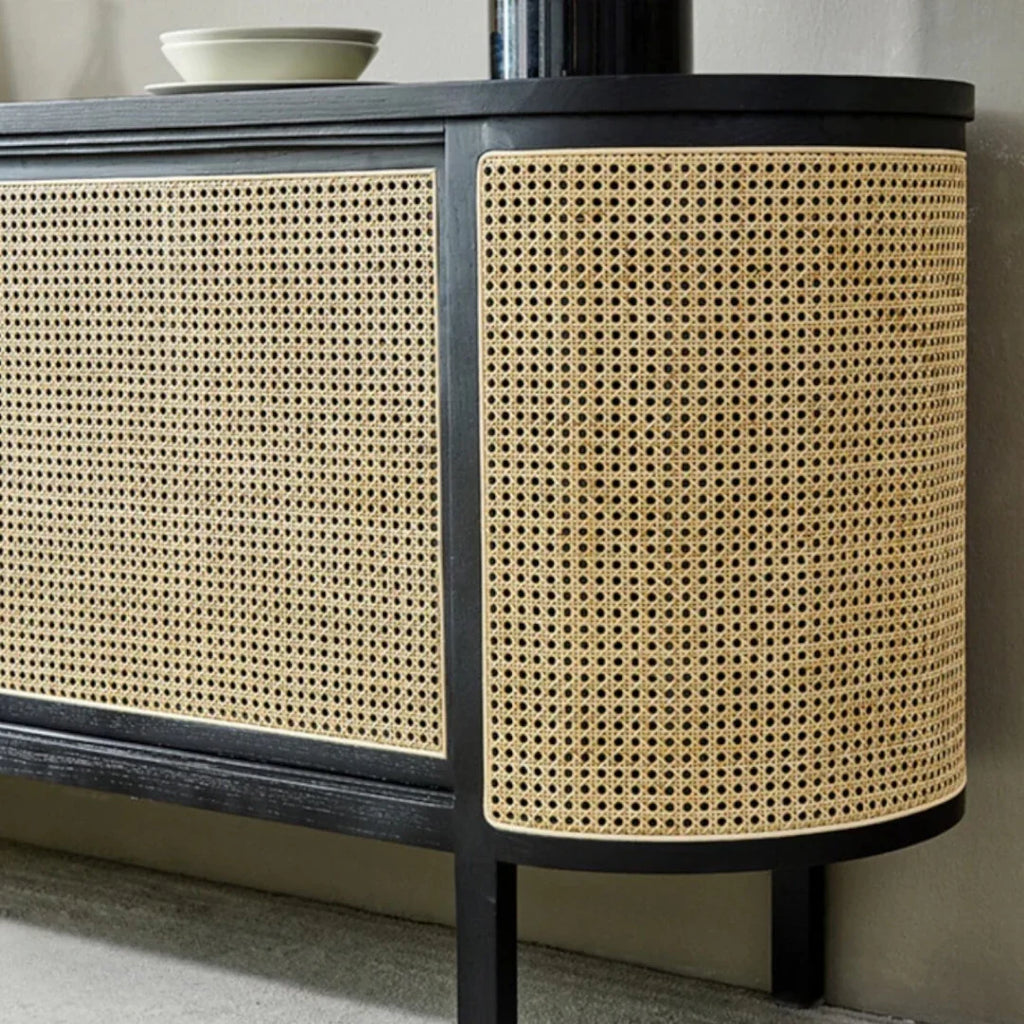 Edric Ash Wood & Rattan Sideboard natural wood texture