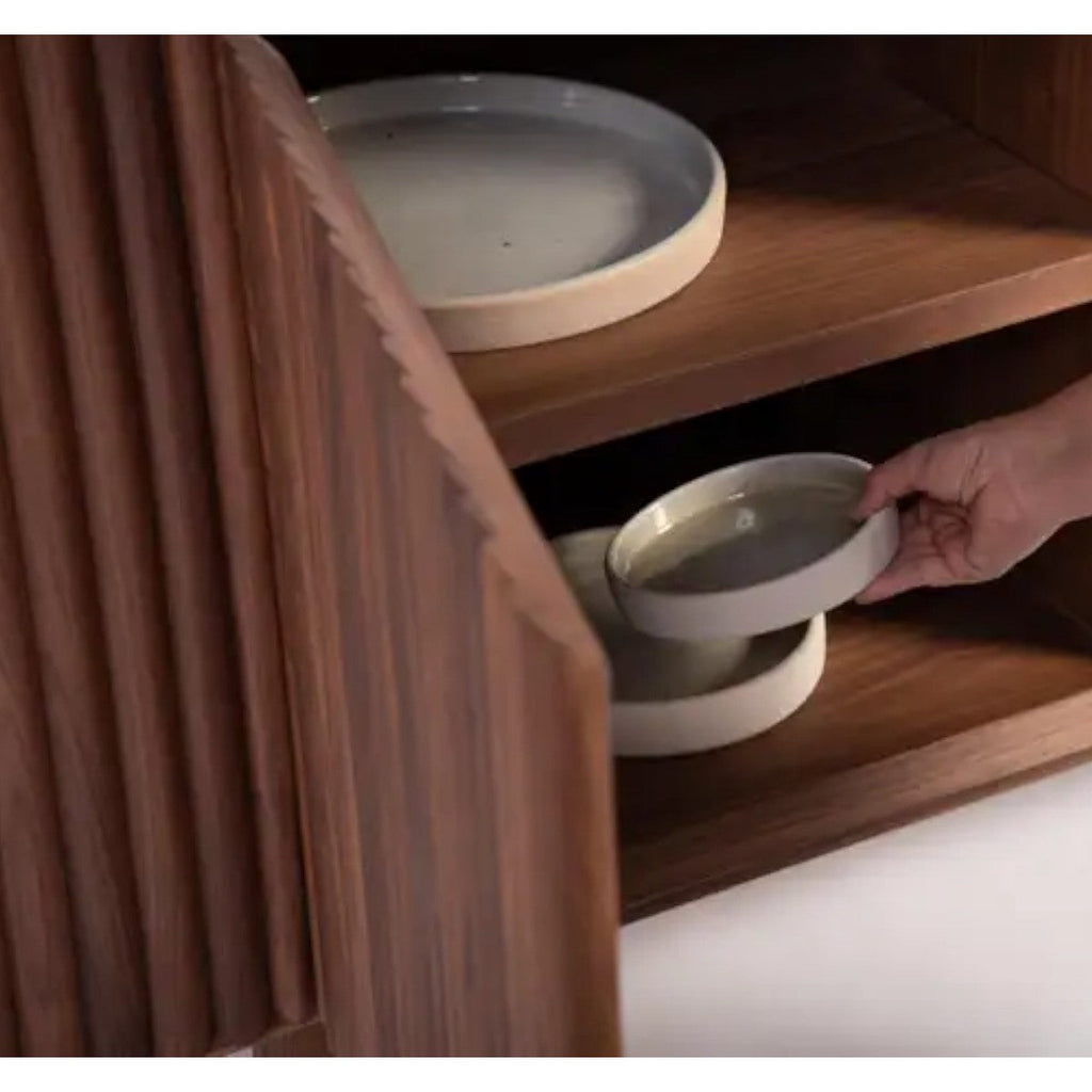 Edsel Walnut Wood Sideboard close-up look of storage