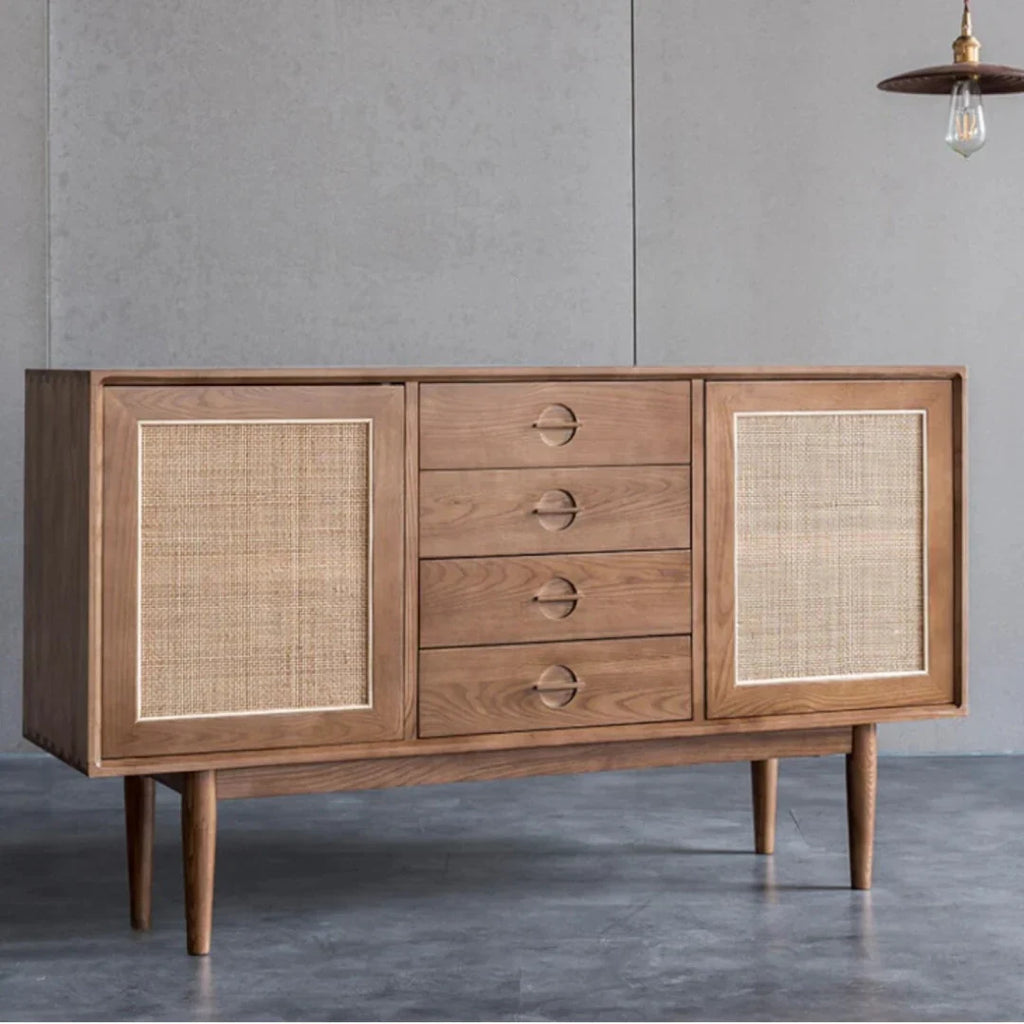 Edwin Ash Wood & Rattan Sideboard front view