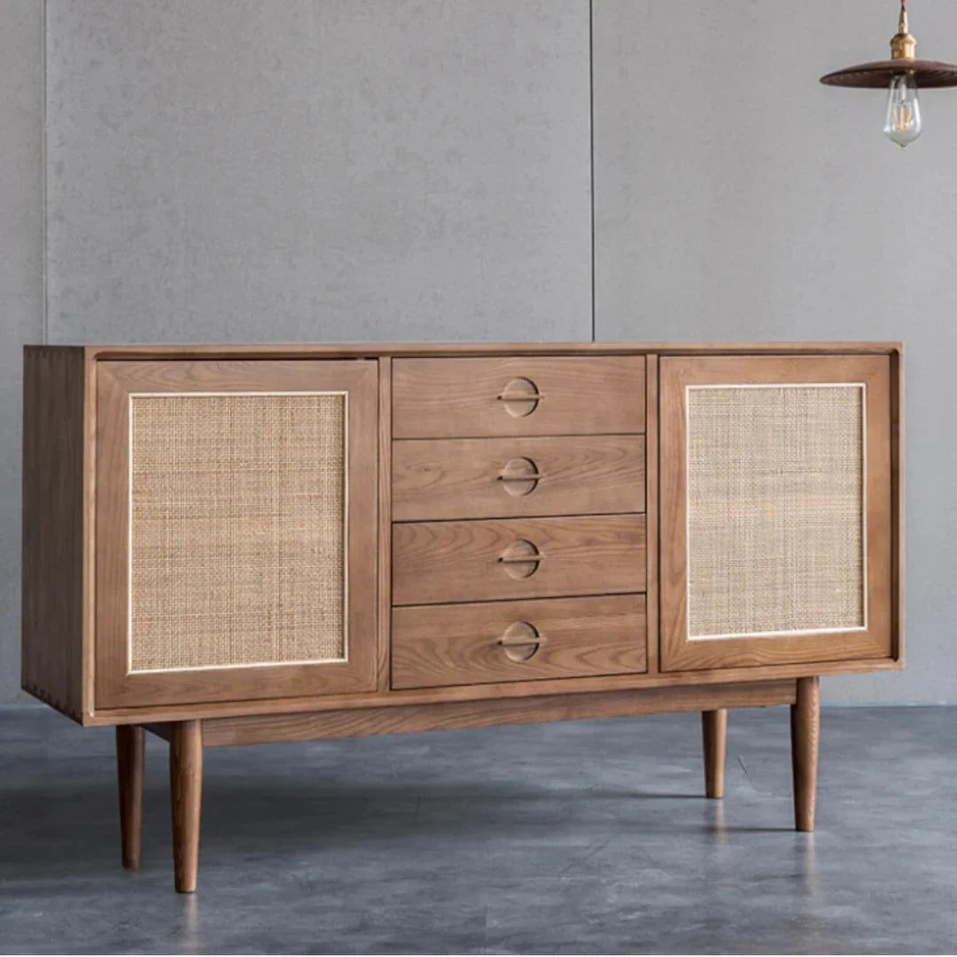 Edwin Ash Wood & Rattan Sideboard front view