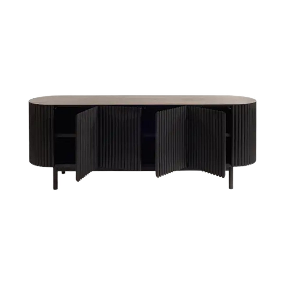 Edwin Oak Wood Sideboard open doors showing spacious interior shelving