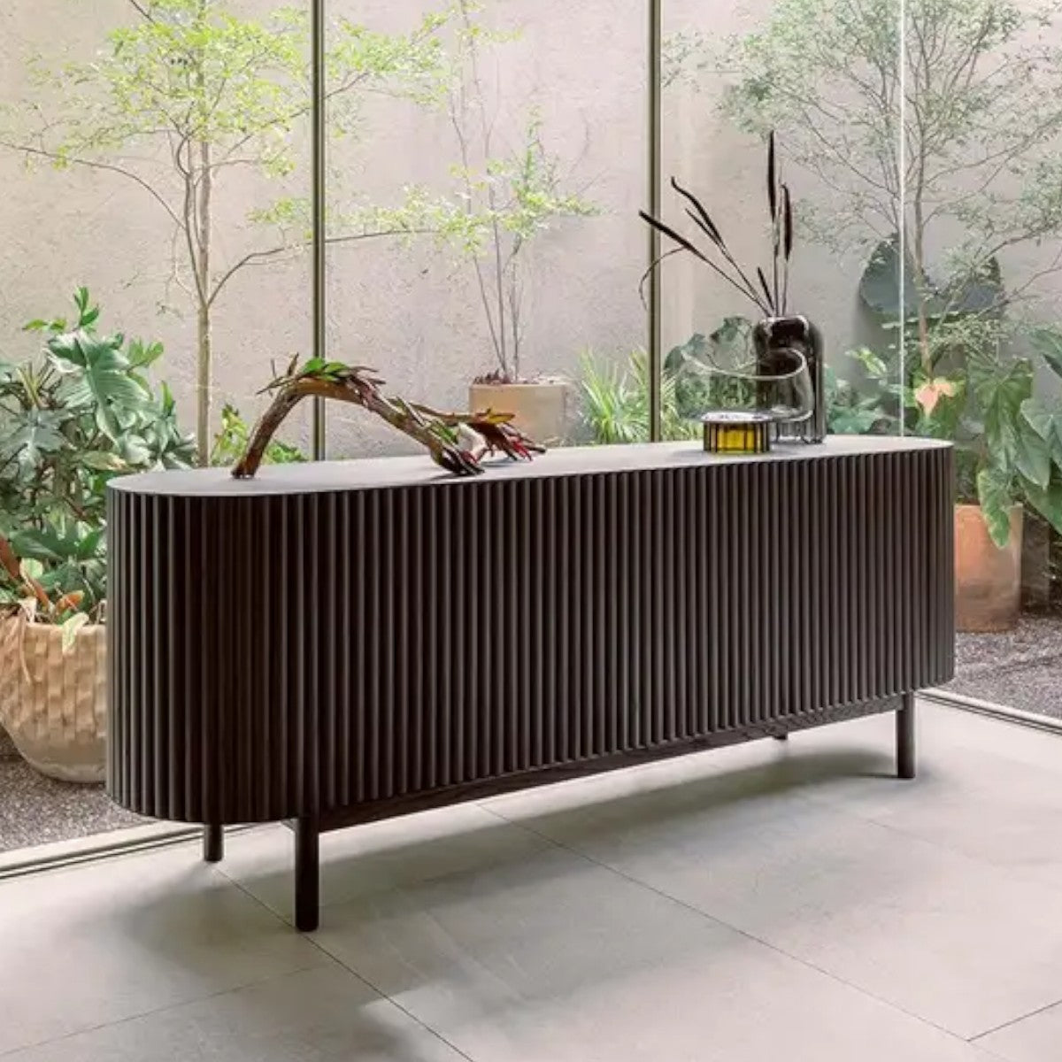 Edwin Oak Wood Sideboard front view in sleek black finish