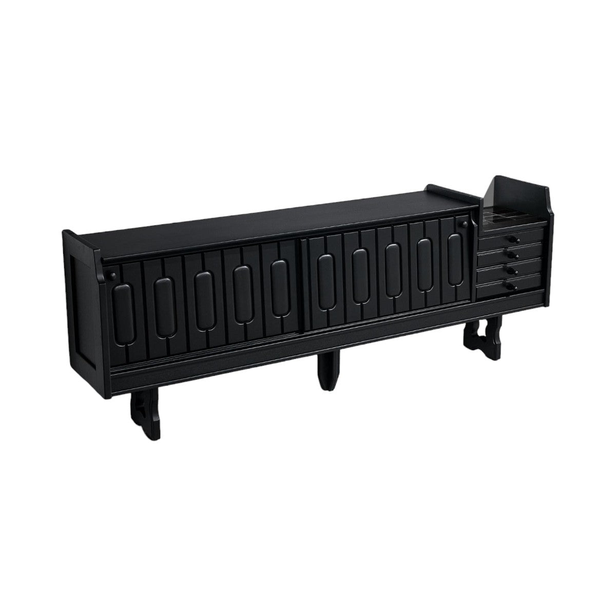 Solid wood black sideboard with natural oak texture
