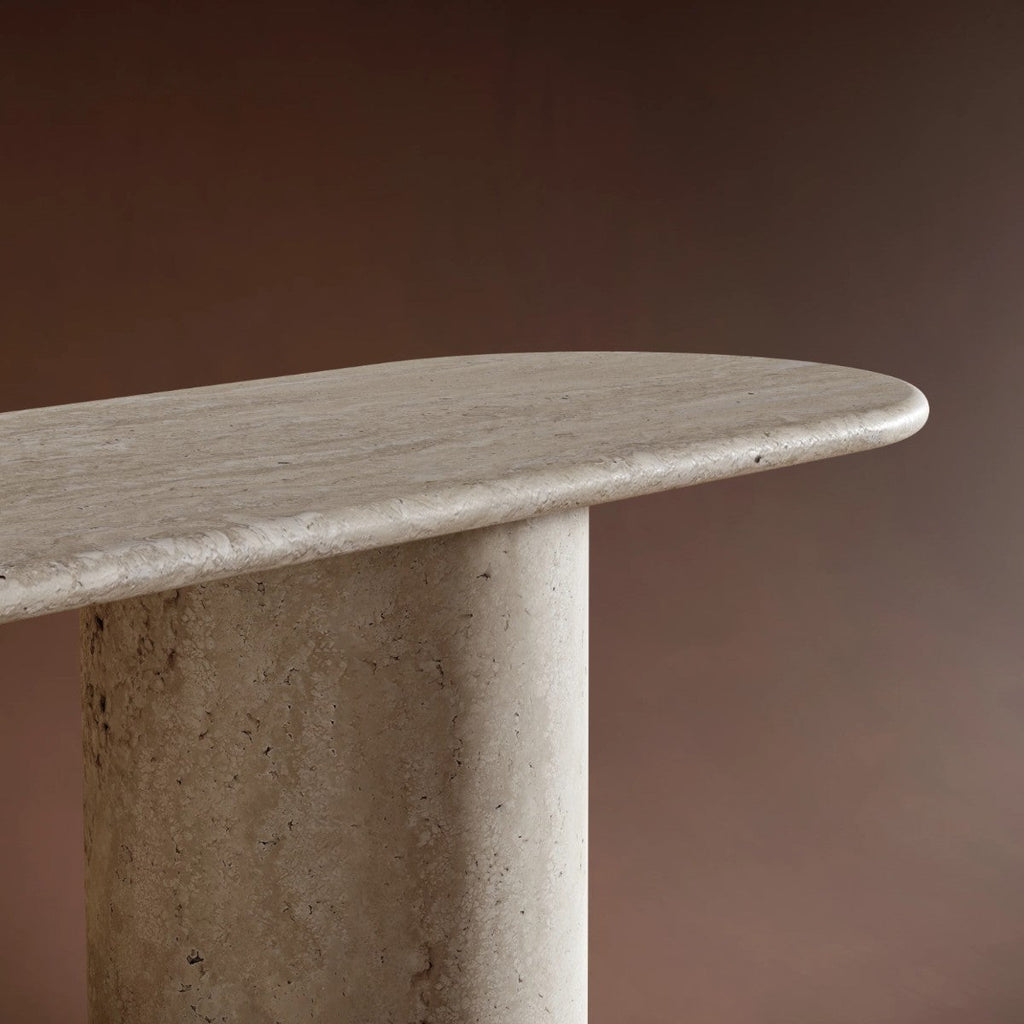 Elana Ovel Travertine Stone Console Table