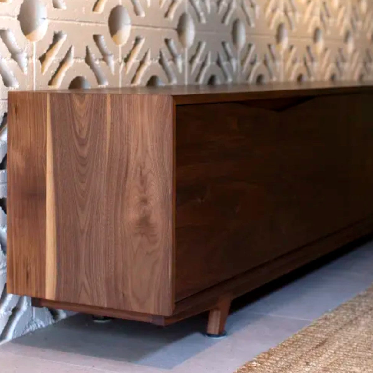 Elana Walnut Sideboard side profile highlighting mid-century modern design