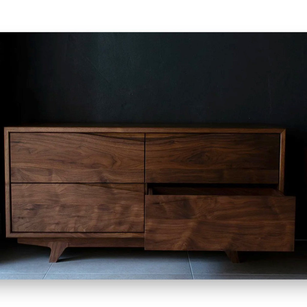 Elvi Walnut Wood Sideboard with open doors shelves
