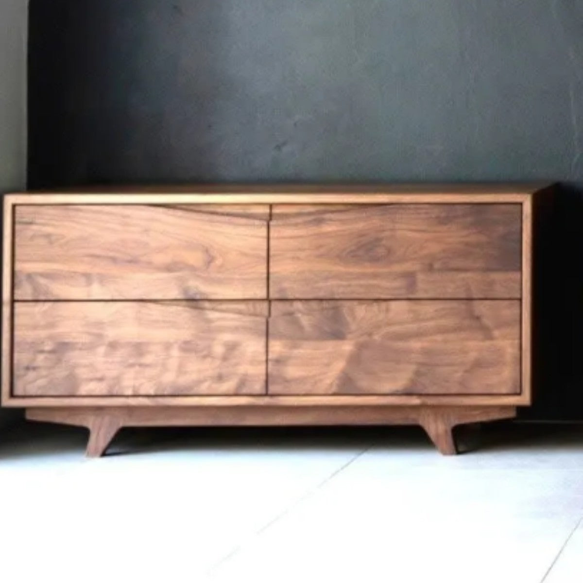 Elvi Walnut Wood Sideboard front view with natural wood finish
