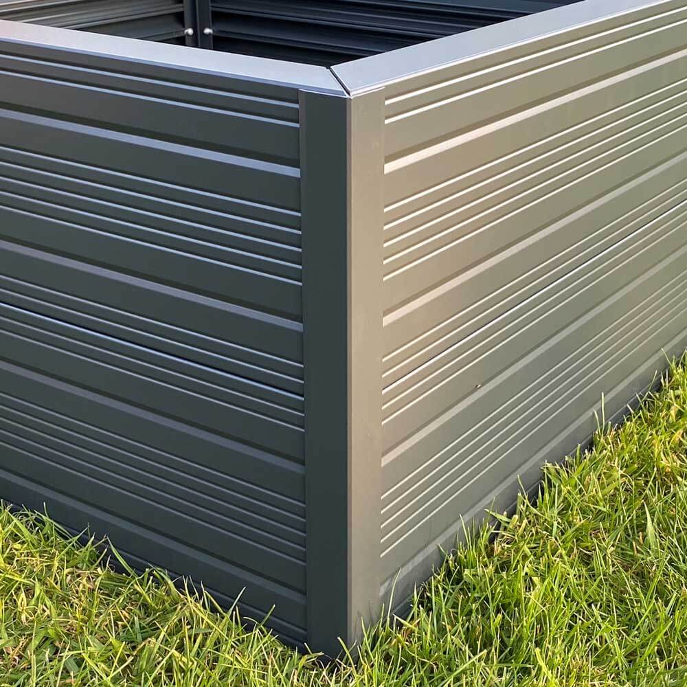 Close-up of corners on raised bed
