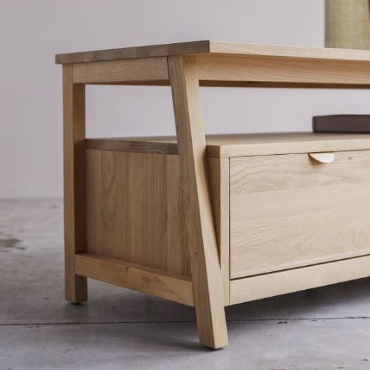Haley Oak Wood Sideboard side angle view
