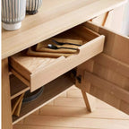Halia Oak Wood Sideboard featuring a mix of open and closed storage