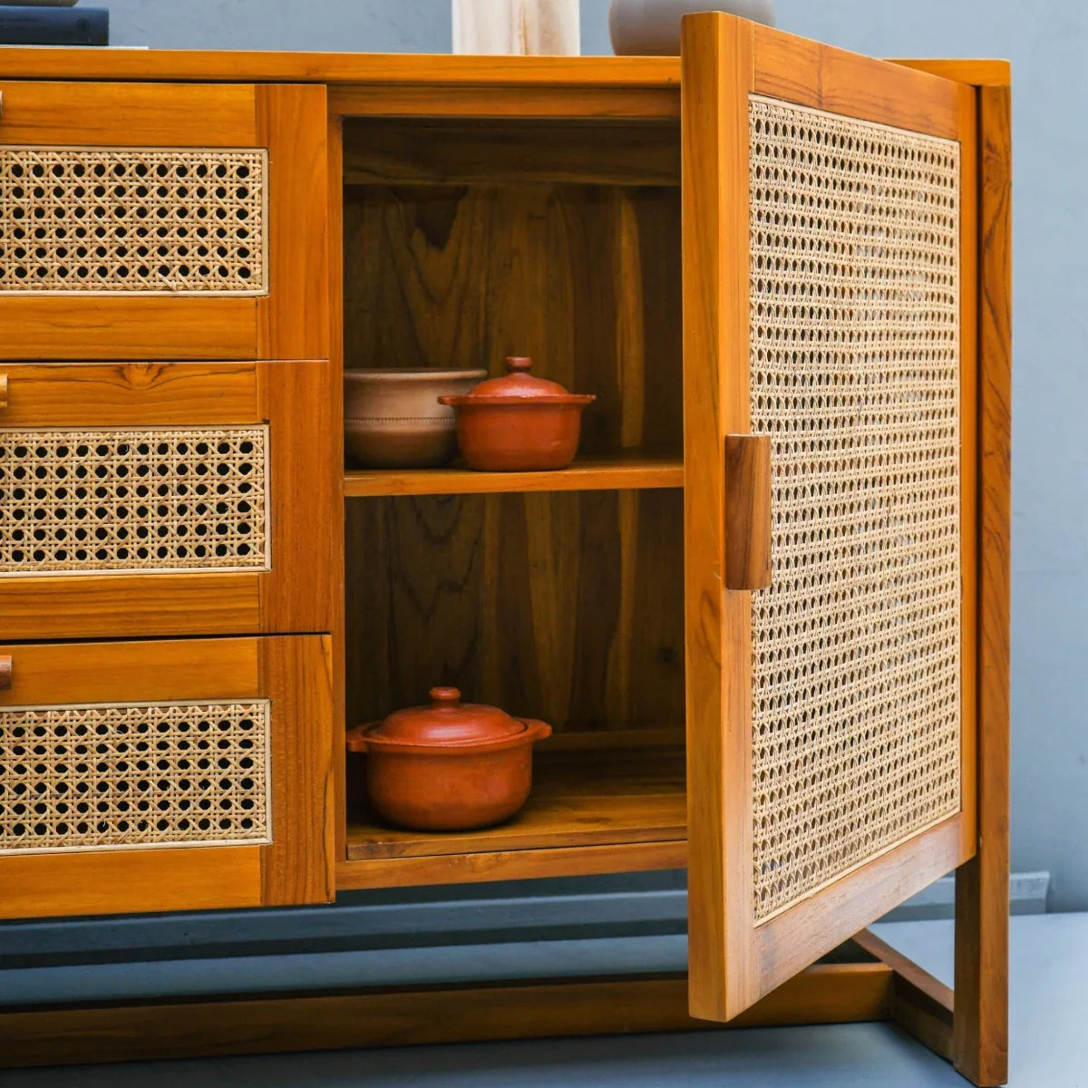 Harena Teak Wood Cabinet & Sideboard drawer detail view