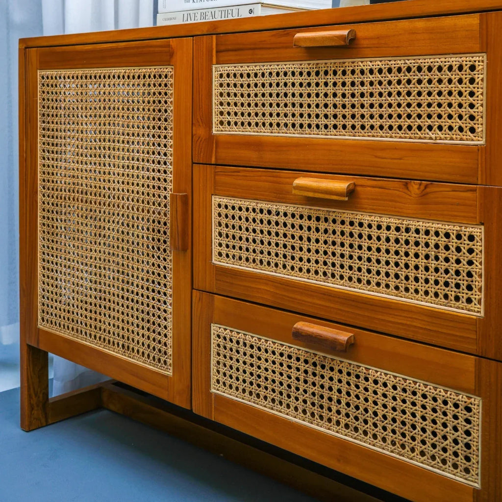 Harena Teak Wood Cabinet & Sideboard angled view