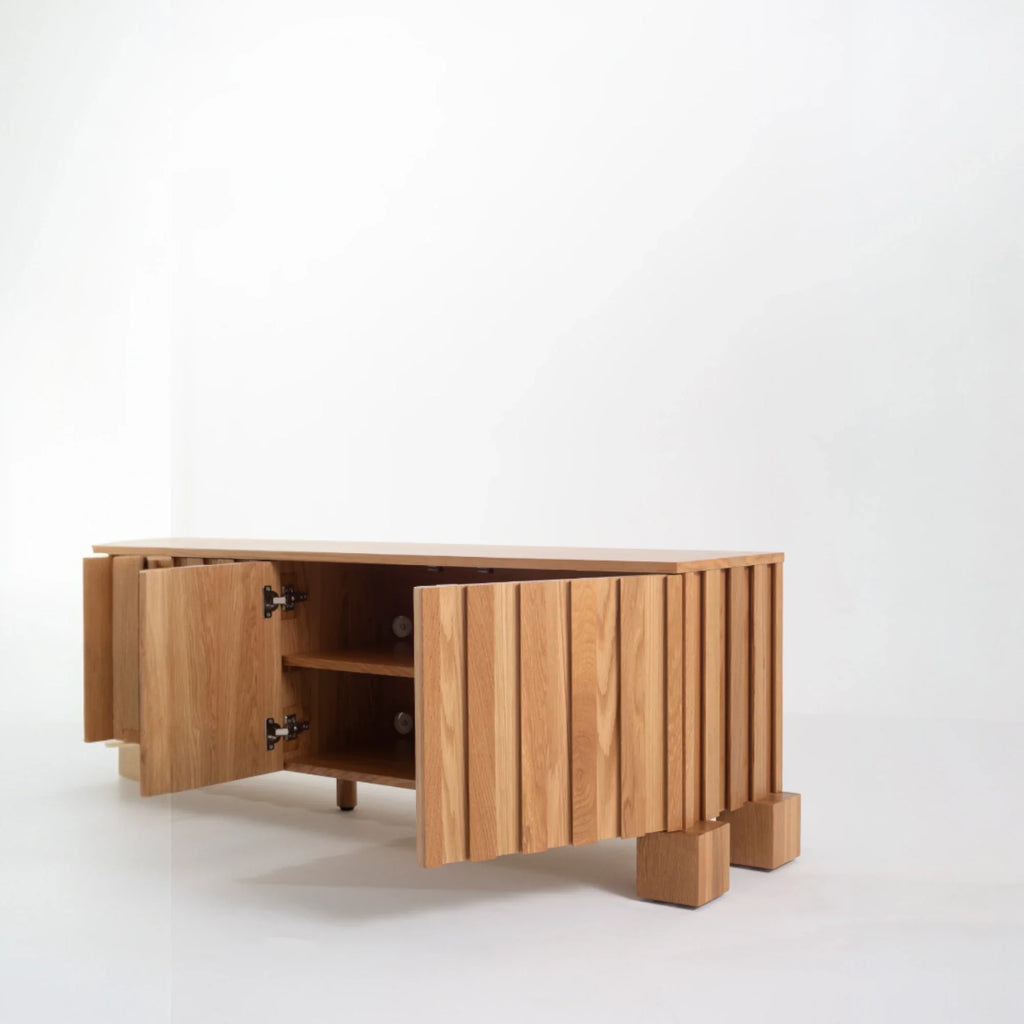 Nolan Natural Wooden TV Unit drawer detail