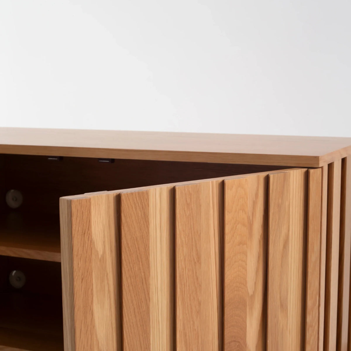 Nolan Natural Wooden TV Unit shelf detail
