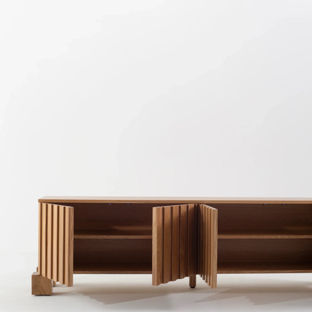 Nolan Natural Wooden TV Unit drawer design